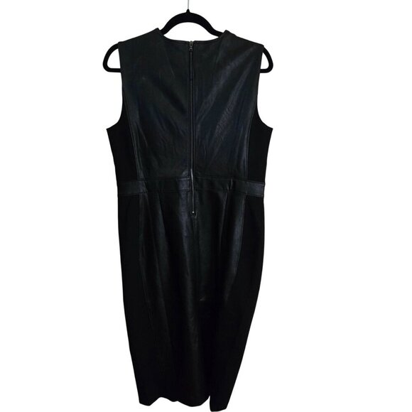 Spanx Leather-Like Combo Sheath Midi Dress Luxe Black Sleeveless Size L - Picture 3 of 13